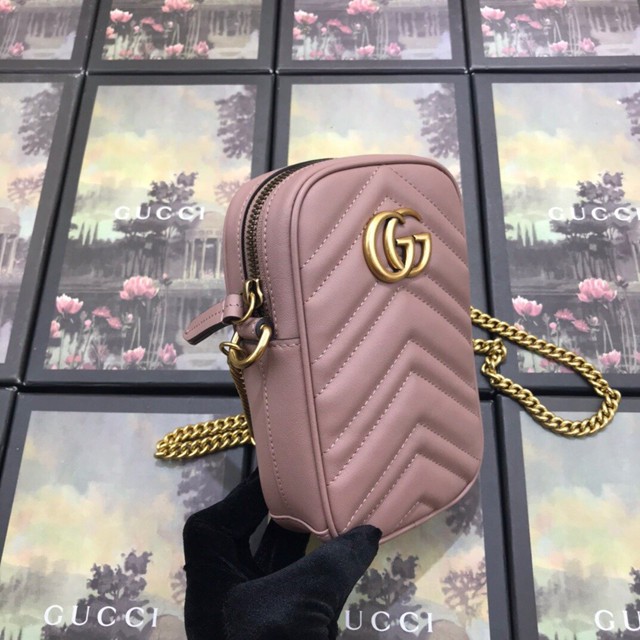 Gucci女包 598597 古馳2020新款女包 Gucci裸粉色牛皮手機包  gqy1160